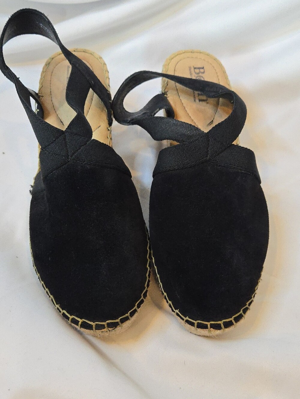 Born Black Drilles Leather Suede Espadrille Slingback Woven Jute Wedge 9